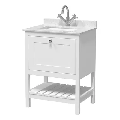 Traditional Furniture Floor Standing Drawer Vanity & Tap Hole Marble Worktop & Basin, 600mm, Pur