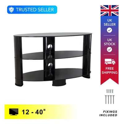 Universal TV Stand Black Glass Oval 85cm suitable up to 40" inch for HD Plasma LCD LED OLED Curv