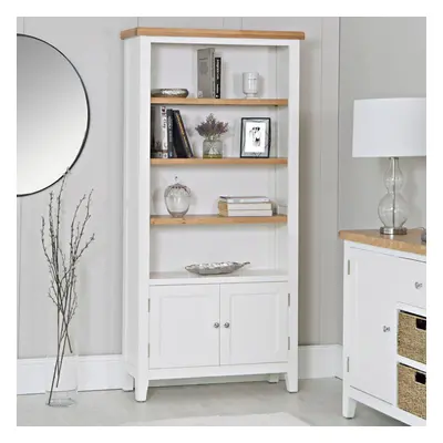 Open Shelved Bookcase / Cabinet White Solid Oak Veneer Fully Assembled