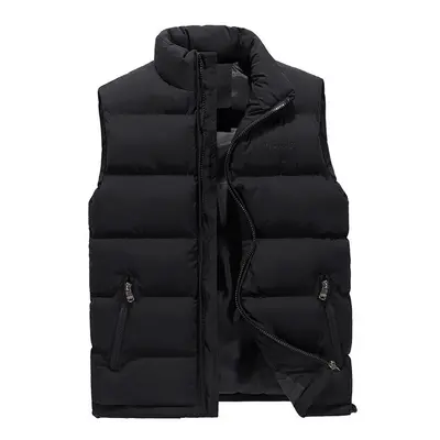 (Black, L) Men's winter down vest warm sleeveless padded jacket