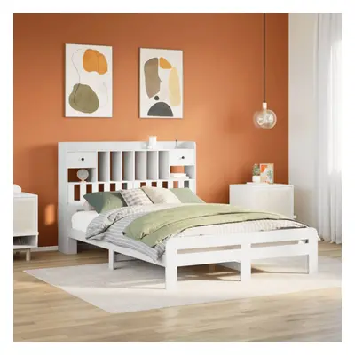 vidaXL Bookcase Bed without Mattress White 150x200 cm King Size Solid Wood Pine