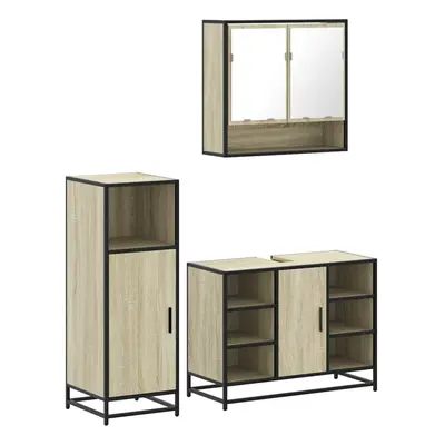 (sonoma oak) vidaXL Piece Bathroom Furniture Set Black Engineered Wood bathroom cabinet