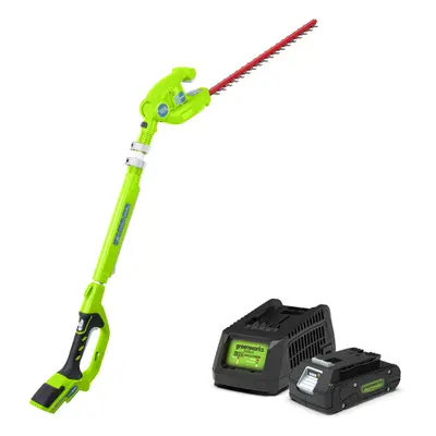 Greenworks G24PH51 Cordless 24v Long Reach Hedge Trimmer 51cm/20in with Battery