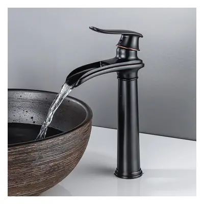 Black Waterfall Bathroom Faucet, Tall Retro Basin Faucet, Brass