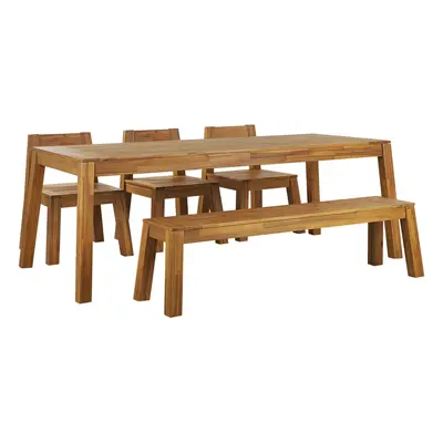 Table with Chairs and Bench LIVORNO Acacia Wood 225x105x77 cm Light Wood