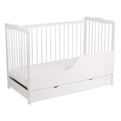 (White) MCC BABY COT BED Brooklyn Baby Cot Crib with Water Repellent Mattress & Wheeled Drawer