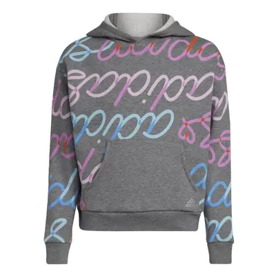 adidas Allover Print Fleece Hooded Pullover Kids' Charcoal with Multi