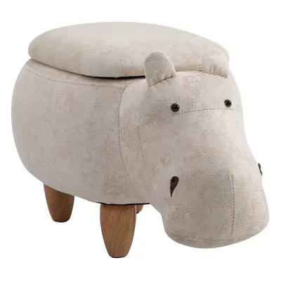 HOMCOM Hippo Storage Stool Cute Decoration Footrest Wood Frame Legs Cream