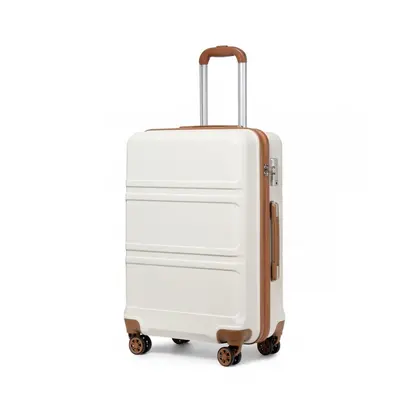 (Cream, 20-inch) 12/20/24/28 ABS Hard Shell Suitcase Spinner Wheels Luggage Trolley Travel Case