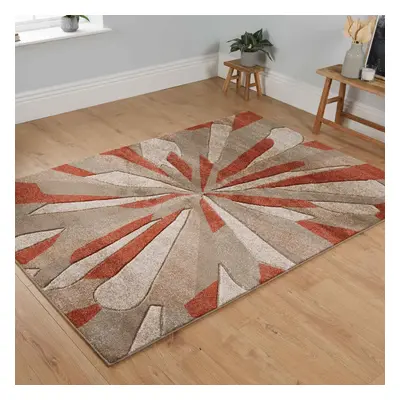 (Beige / Terracotta, x 150cm) Modern Abstract Multi Coloured Non Slip Area Rug