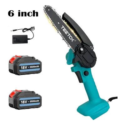 2x 5.5A Batteries 6''Mini Cordless Chainsaw Electric One-Hand Saw Wood Cutter