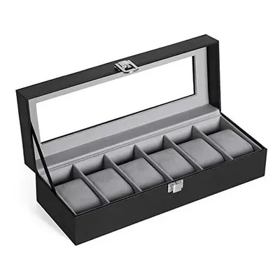 SONGMICS Watch Box with Slots, Watch Case with Glass Lid, Velvet Watch Pillows, Watch Holder wit