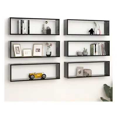 vidaXL 6x Wall Cube Shelves Black Chipboard Storage Hanging Floating Shelf