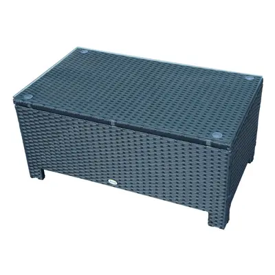 Outsunny Rattan Garden Coffee Table With Glass Top - Black