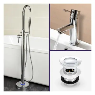 Remy Basin Mixer Tap, Freestanding Bath Shower Mixer and Click Waste