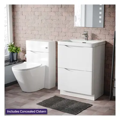 Merton White Freestanding Vanity Cabinet, WC & Modern BTW Toilet