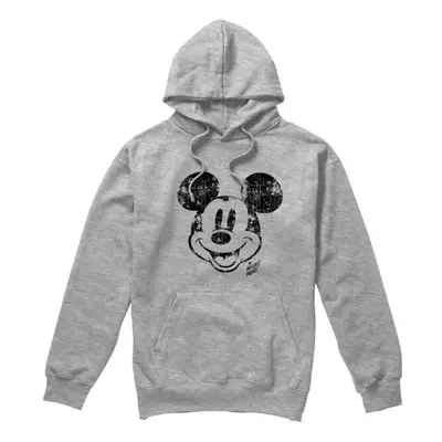 (M, Sport Heather) Disney Mens Mickey Mouse Face Distress Hoodie