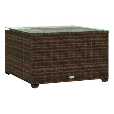 Outsunny Outdoor Coffee Table with Glass Top, Rattan Side Table, Brown