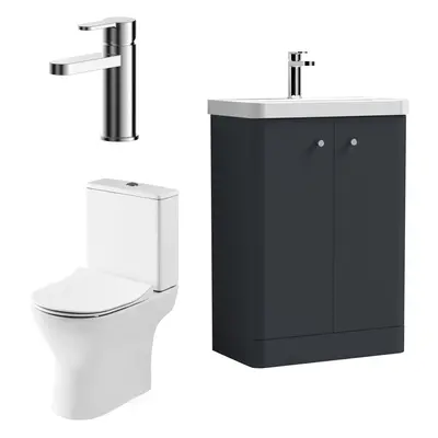 Curve Cloakroom Bundle - Floor Standing Door Vanity Unit, Toilet Pan, Cistern, Seat & Mixer Tap,