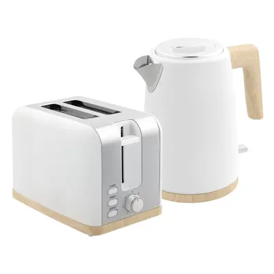 HOMCOM 1.7L Electric Fast Boil Kettle and Slice Toaster Set, White