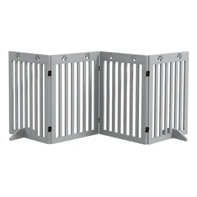 PawHut Pet Gate Foldable Fence Freestanding Dog Barrier w/ Support Feet Grey