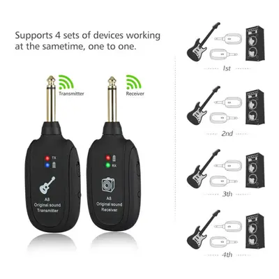 UHF Wireless Guitar System Transmitter & Receiver Rechargeable 50M Range