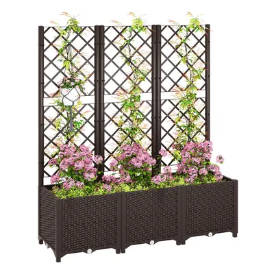 Outsunny Plastic Planter Box with Trellis, Vegetable Planter w/ Drain Plugs