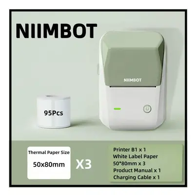 (Gn 50x80 Rolls) Niimbot B1 Label Printer Portable Handheld Thermal Printer Mini Barcode QR Code