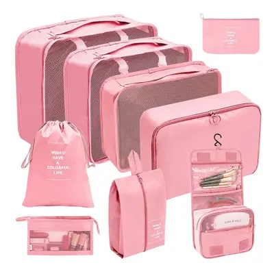 (Makeup and Washing Nine Piece Set Pink, suit) Hot Selling Amazon Waterproof Travel Storage Bag 