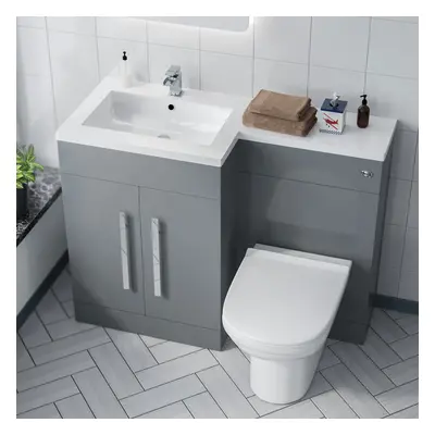 Nes Home LH 1100mm Vanity Basin Unit, WC Unit & Desone Back To Wall Toilet Grey