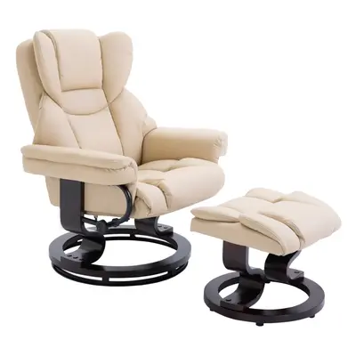 HOMCOM PU Leather Manual Reclining Armchair Footstool Set Padded Seat Cream