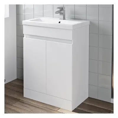 Gloss White Floor Standing Door Vanity Unit & Basin Sink 600mm Bathroom