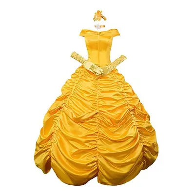 (S) Womens Beauty and The Beast Princess Belle Cosplay Costume Fancy Ball Gown Dress