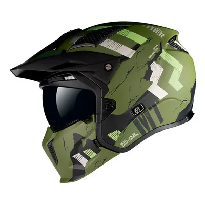 (L) MT Streetfighter Skull A16 Adventure Helmet Matt Green