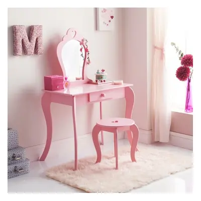 Amelia Vanity Set with Stool & Mirror Strong Drawer Storage-pink