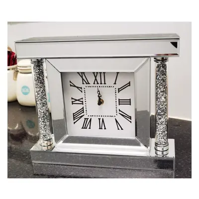 Crushed jewel mirror wall clock roman numbers pillars x32 x8cm