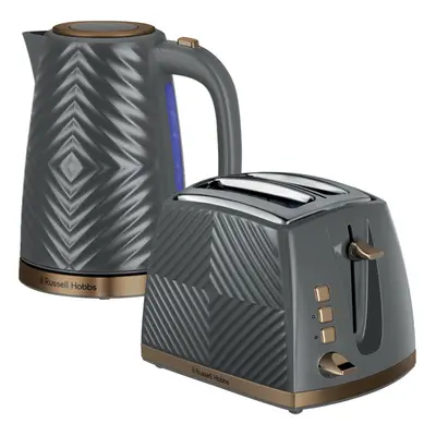 Russell Hobbs Groove Slice Toaster & Kettle Set, Grey