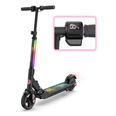 (Pink) 6.5'' Foldable Electric Scooter for Kids Ages 6-12, Up to KM/H & KM, LED Display, Colorfu