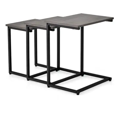 Set of Nesting Tables Rectangle Stacking Side Table C-shape Accent Coffee Desk