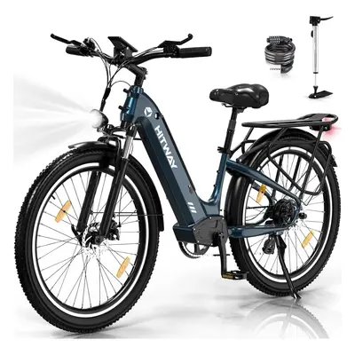 (Blue) HITWAY 26x3.0 Electric Bike for Adults, 250W City Commuter E bike with 48V 18Ah Removable