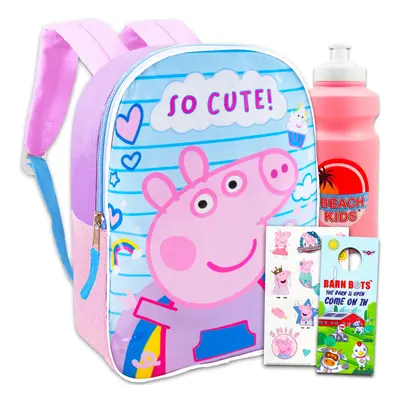 Peppa Pig Backpack for Girls - Bundle with 15"" Peppa Pig Backpack Stickers Water Bottle More | 