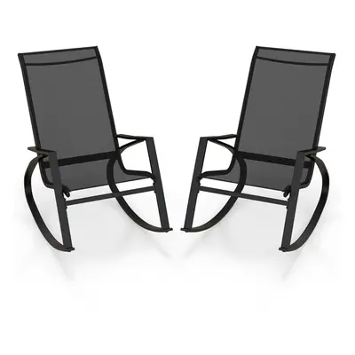 2 Pieces Patio Rocking Chairs Outdoor Sling Fabric Rockers w/ Backrest