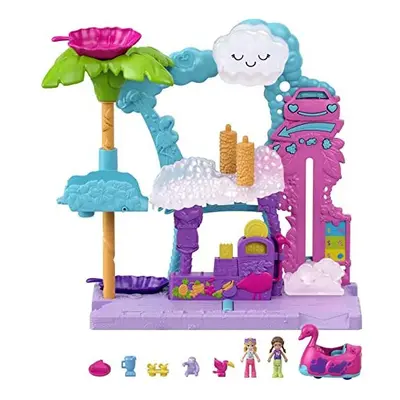 Polly Pocket Pollyville Flamingo Fun Car Wash, Micro Dolls, Flamingo Car Color-Change, Water Pla