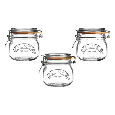 Kilner Set of Top Round Jars|0.5 Litre Capacity Orange Seal and Stainless Steel Clip Fastening|P