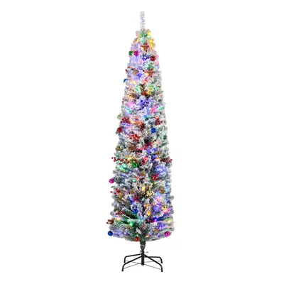 HOMCOM 7' Artificial Christmas Tree with Flocked Tips, LED Lights, Decoration