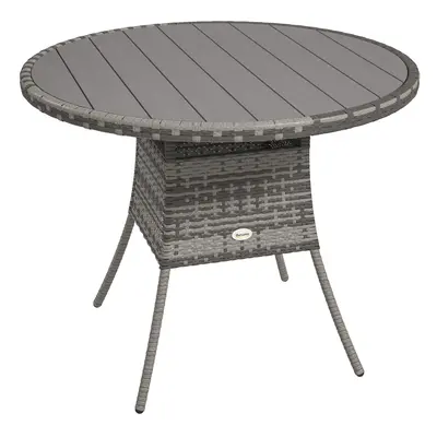 Outsunny Outdoor PE Rattan Dining Table w/ Wood-plastic Composite Top, Grey