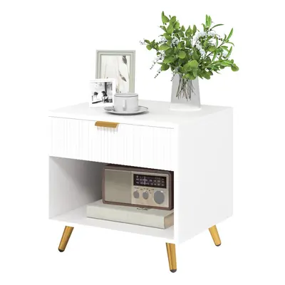 HOMCOM Small Table With Drawer, Open Compartment and Handle, White