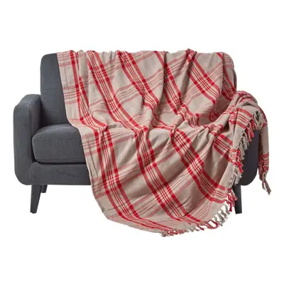 (Grey & Red, x cm) Tartan Check Sofa and Bed Throw