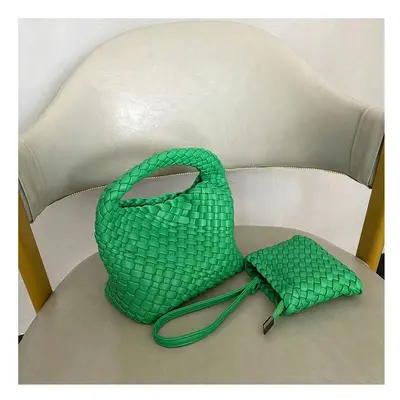 (Summer green+coin purse+chain) Pure Handmade Woven Small Titt Bag Handbag Female New High -End 