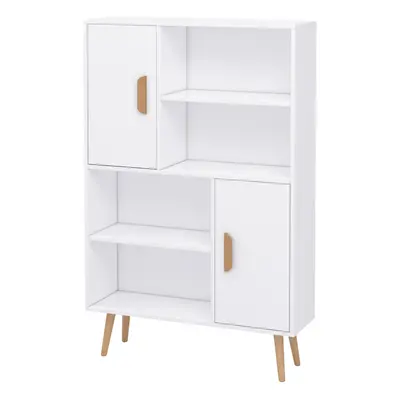 HOMCOM Free Standing Bookcase Shelves Unit Storage Cabinet w/ Two Doors White